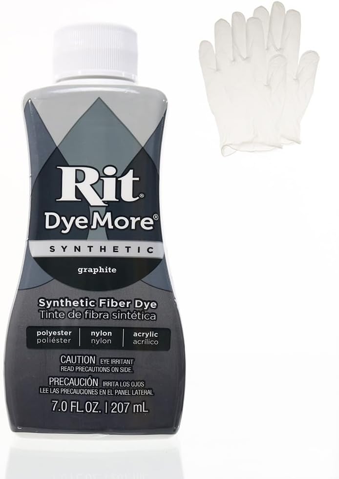 Rit DyeMore 7 Oz. Synthetic Liquid Fiber Dye Single Pack with Plastic Gloves for Clothing, Décor, and Crafts – Graphite