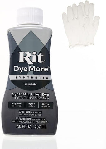 Rit DyeMore 7 Oz. Synthetic Liquid Fiber Dye Single Pack with Plastic Gloves for Clothing, Décor, and Crafts – Graphite
