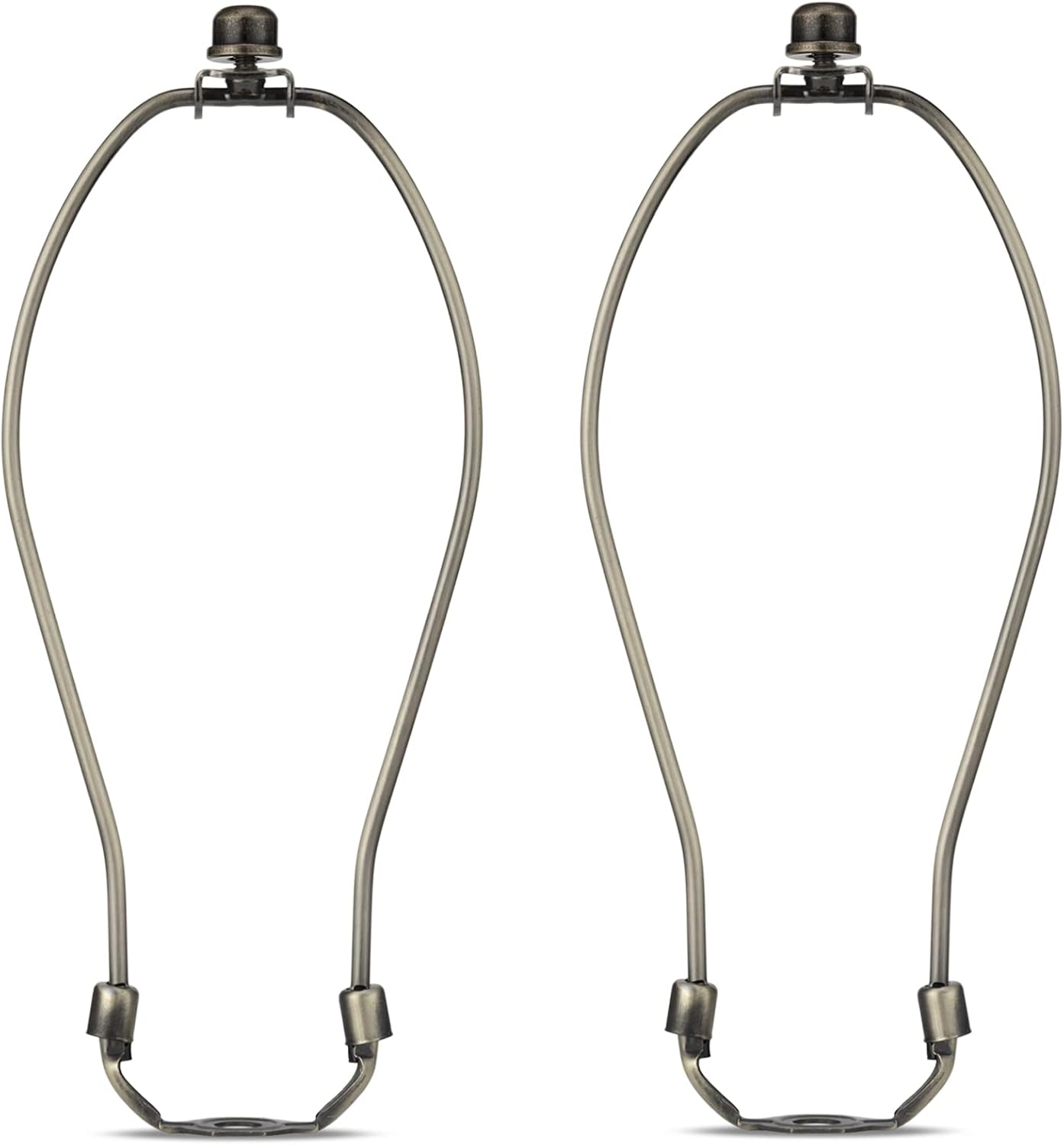 Antique Brass 10 Inch Lamp Shade Holder Kit with Finial Caps, 2 Set - Heavy Duty Harp Holder for Table and Floor Lamps