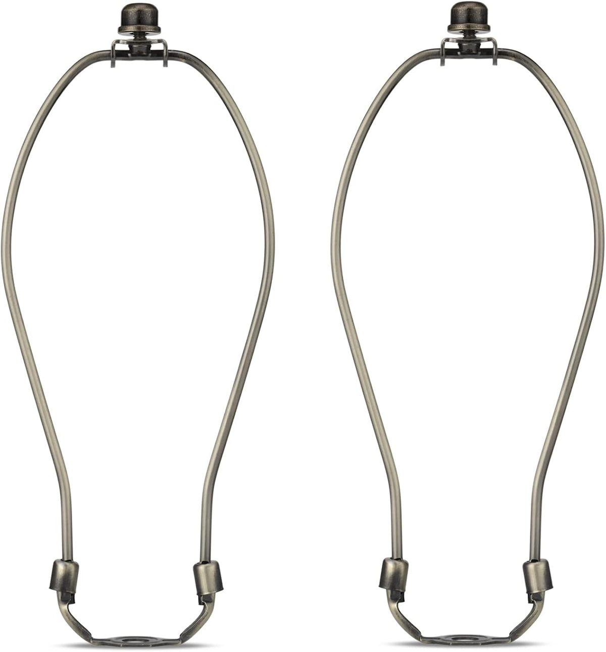 Antique Brass 10 Inch Lamp Shade Holder Kit with Finial Caps, 2 Set - Heavy Duty Harp Holder for Table and Floor Lamps