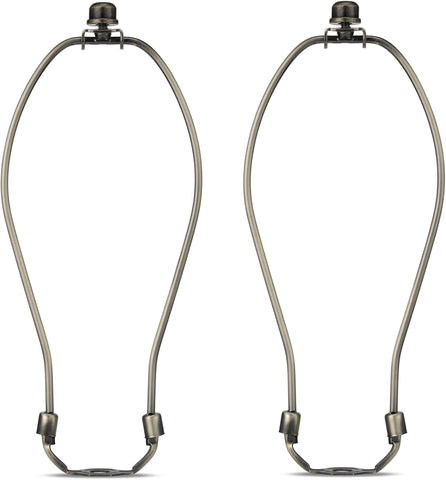Antique Brass 10 Inch Lamp Shade Holder Kit with Finial Caps, 2 Set - Heavy Duty Harp Holder for Table and Floor Lamps