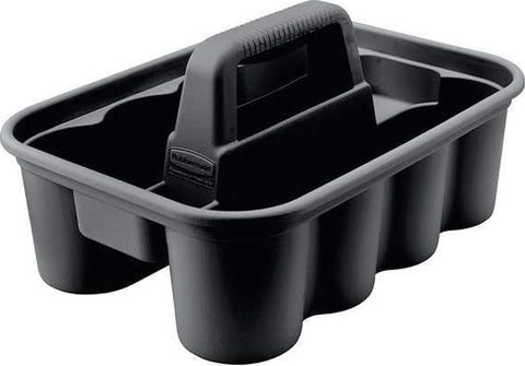 Rubbermaid Commercial Products Deluxe Carry Caddy, Black, Cleaning Storage for Wipes/Spray Bottles/Brushes/Dustpans/Gloves, Pack of 6