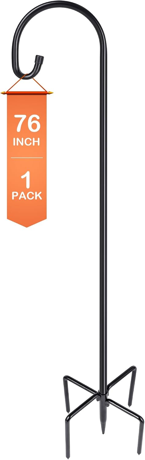 Ottsuls Bird Feeder Pole, 76 INCH Heavy Duty Shepherds Hooks for Outdoor with 5 Prong Base, Adjustable Stand Hanger for Garden Plant, Hummingbird Feeder, Lantern, Hanging Wedding Decor (1 Pack)