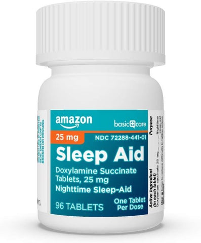 Amazon Basic Care Nighttime Sleep Aid Tablets for Adults, Doxylamine Succinate 25 mg, 96 Count (Pack of 2)