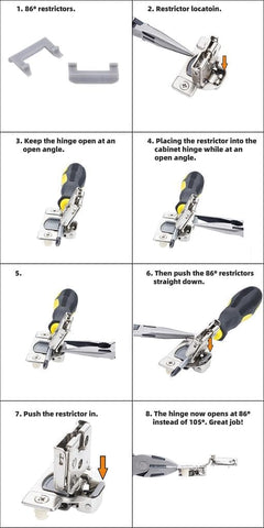 Cabinet Restrictor Clips (10 Pack)- 86° Degree Angle Cabinet Door Hinge Restrictor Clip for Soft Close Hinge(Decobasics ONLY)-90° Opening Kitchen Soft Close Cabinet Hinges Restriction Clip Restraints