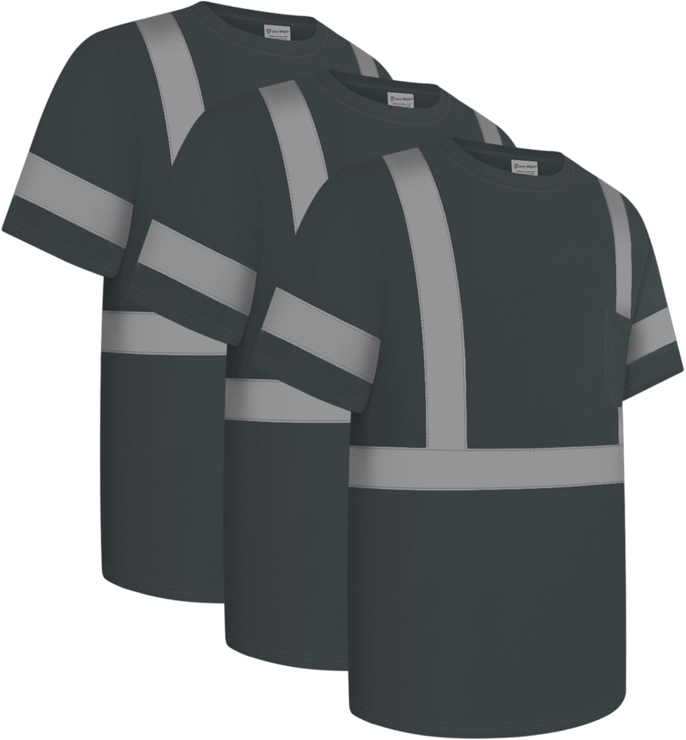 High Visibility Shirts for Men Class 2 Hi Vis Reflective Safety ConstrUCRtion Shirts for Men Women, Short Sleeve Work Shirts, Meet ANSI, Durable & Breathable, UCR-Dark Grey L,3PACK