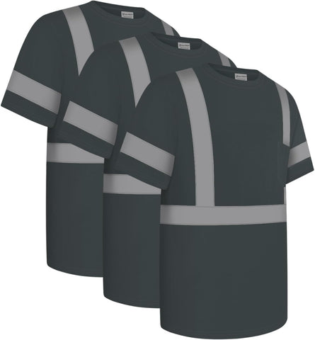 High Visibility Shirts for Men Class 2 Hi Vis Reflective Safety ConstrUCRtion Shirts for Men Women, Short Sleeve Work Shirts, Meet ANSI, Durable & Breathable, UCR-Dark Grey L,3PACK