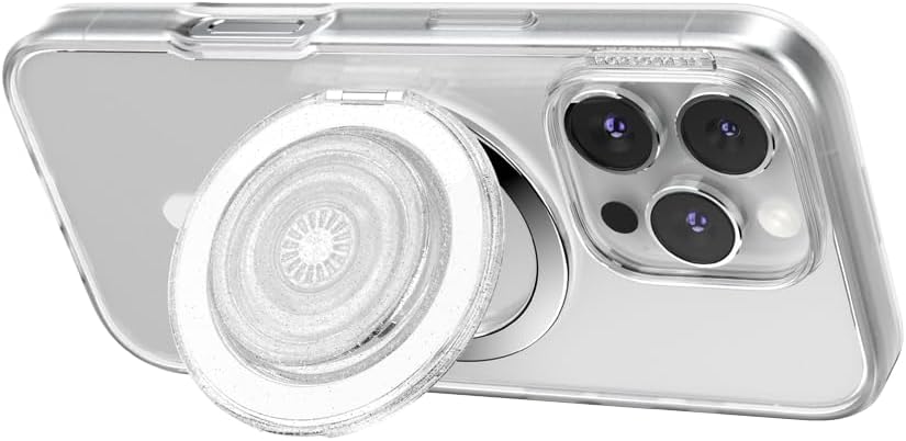 PopSockets Kick-Out Grip for MagSafe, Kickstand- Clear Glitter