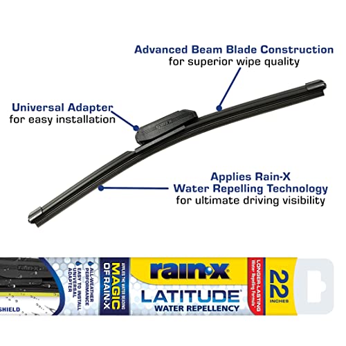 Rain-X 5079279-2 Latitude 2-In-1 Water Repellent Wiper Blades, 22 Inch Windshield Wipers (Pack Of 1), Automotive Replacement Windshield Wiper Blades With Patented Rain-X Water Repellency Formula