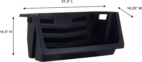 Mighty Tuff Heavy Duty Nesting Stack Bins, Pack of 3, Extra-Large Handles, Wide Front Opening, Interlocking, Stack Vertically, Holds Up to 100 Pounds, Black