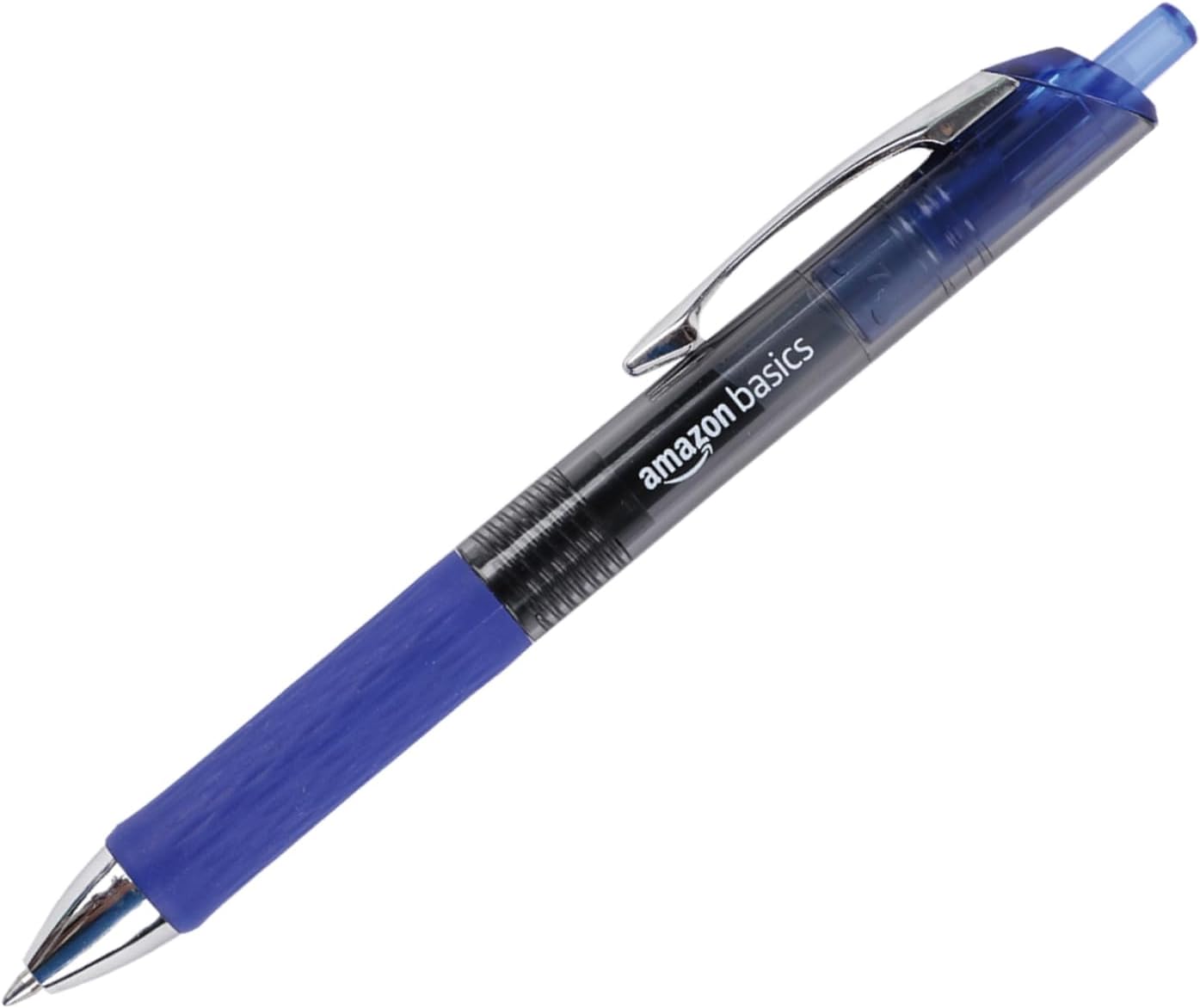 Amazon Basics Retractable Gel Pens, Fine Point 0.7mm, Smooth Writing, No-Smear Ink, Blue, 12-Pack