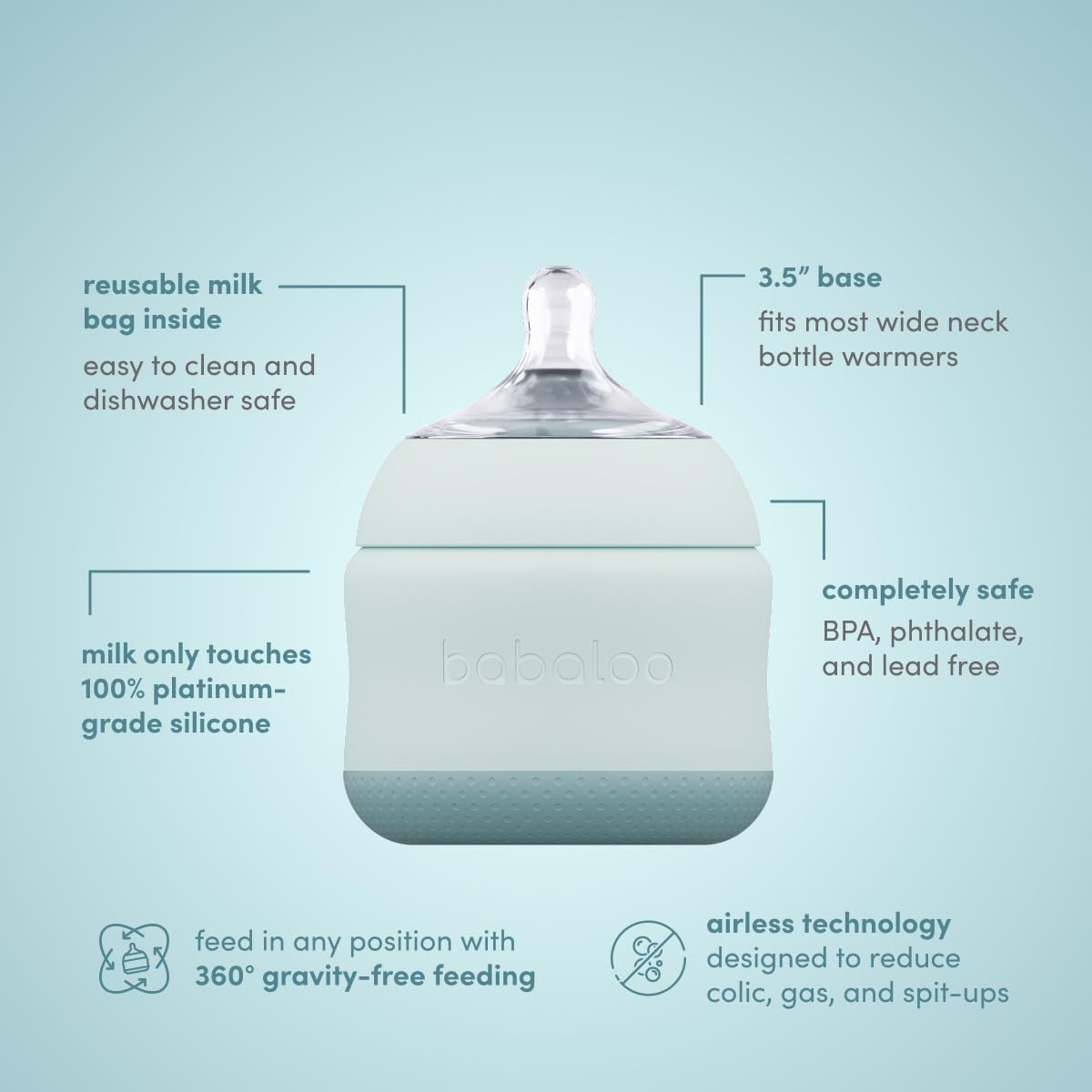 Baby-Led Silicone Baby Bottle, Airless, Anti-Colic, 8oz Creme 1pk