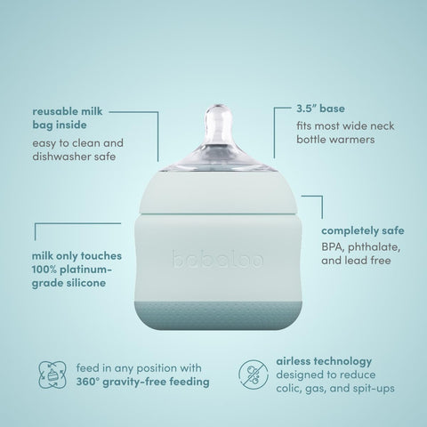 Baby-Led Silicone Baby Bottle, Airless, Anti-Colic, 8oz Creme 1pk