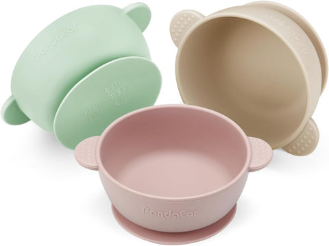 PandaEar 3 Pack Baby Bowls with Suction, Stay Put Silicone Food Bowl