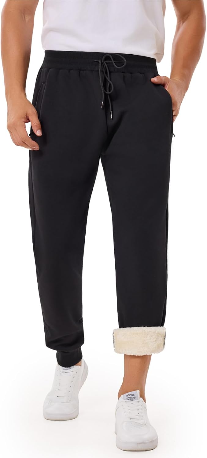 Shiyifa Mens Sherpa Lined Sweatpants Winter Warm Fleece Lined Pants