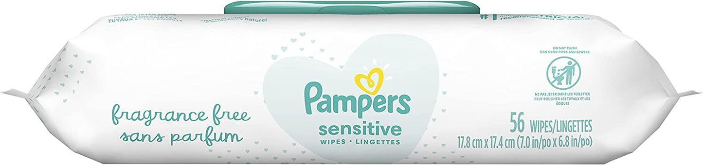 Pampers Wipes Sensitive - 56 ct, Pack of 2