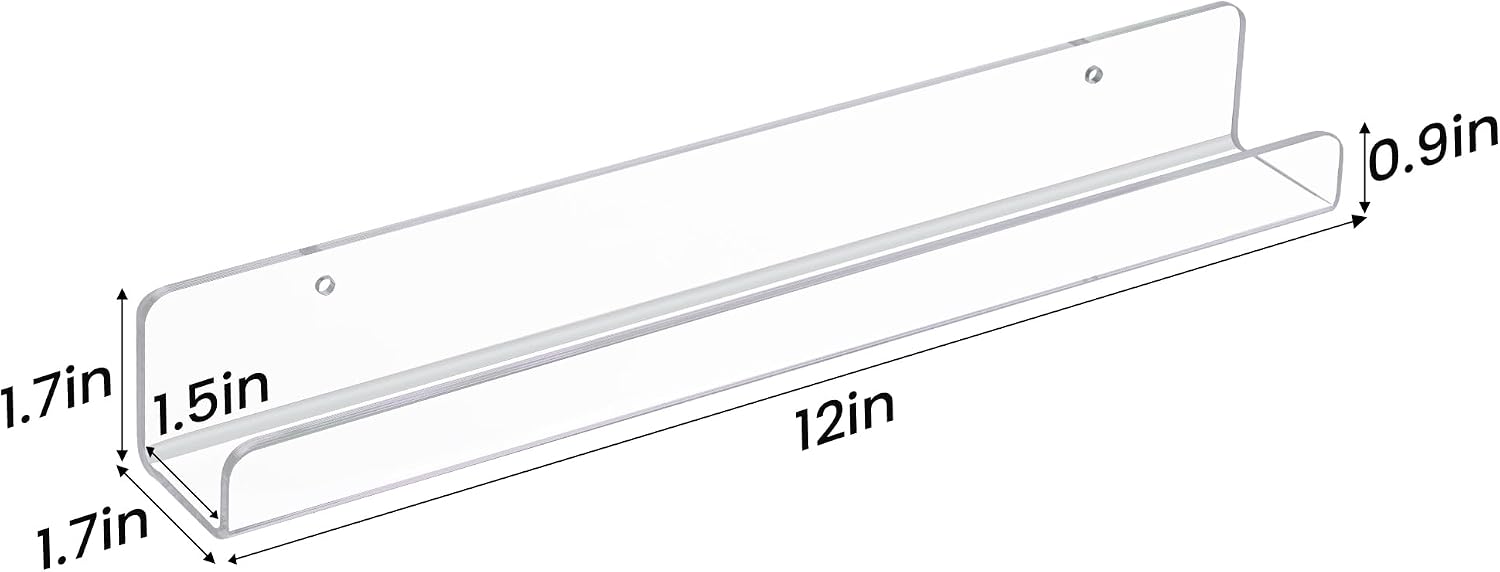 upsimples 4 Pcs 12" Vinyl Record Wall Mount Shelves, Clear Acrylic Display