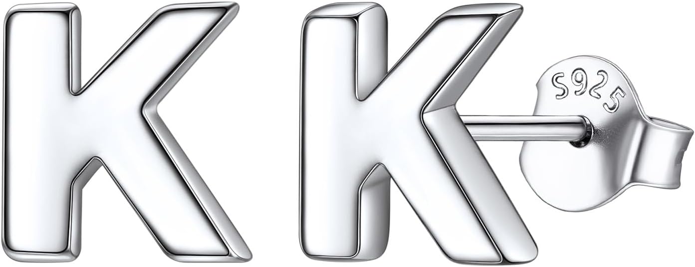ChicSilver Hypoallergenic 925 Sterling Silver Stud Earrings Simple Tiny Initial Letter A-Z Studs for Women Sensitive Ears