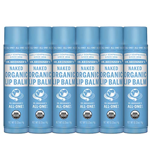 Dr. Bronner's - Organic Lip Balm (Naked, 15 ounce, 6-Pack) - Unscented, Made with Organic Beeswax & Avocado Oil, For Dry Lips, Hands, Chin or Cheeks