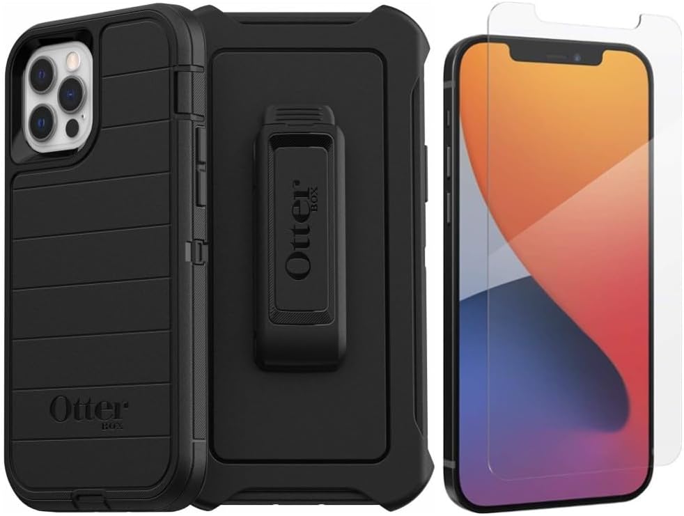 OtterBox iPhone 12 & iPhone 12 Pro (Only) - Defender Series Case - Black - Holster Clip Included - with Screen Protector - Microbial Defense Protection - Non-Retail Packaging