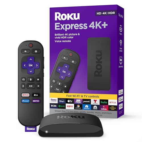 Roku Express 4K+ | Roku Streaming Device 4K/HDR, Roku Voice Remote, Free & Live TV