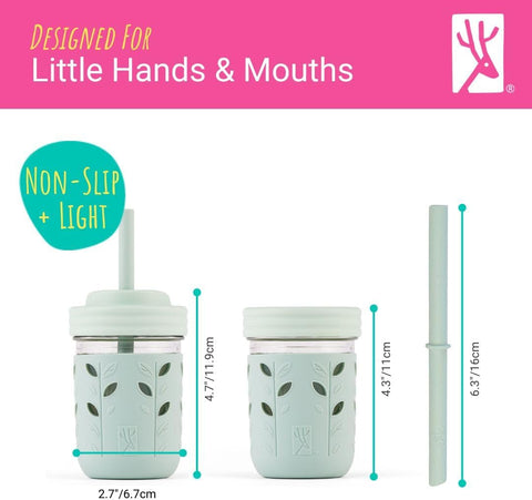 Elk and Friends Kids/Toddler 8oz Glass Mason Jars + Sleeves + Lids | 4pk