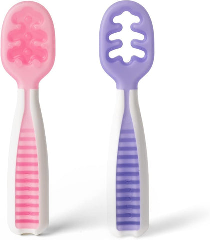 NumNum Baby Spoons Self Feeding 6 Months, 2-Pk Frosty Lilac/Rose