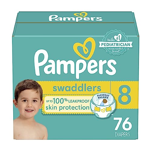 Pampers Swaddlers Diapers - Size 8, One Month Supply (76 Count), Ultra Soft Disposable Baby Diapers