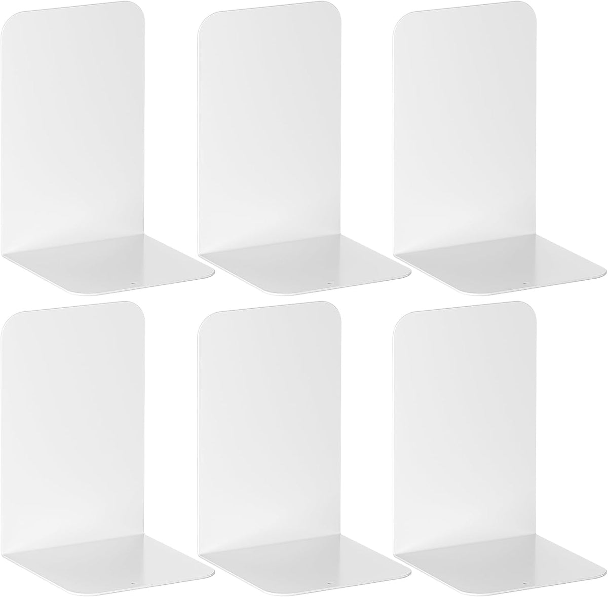 VFINE Bookends 3 Pairs, White Metal Book Ends, Bookends for Shelves, Book Stopper for Heavy Books, Book Dividers for Home Office