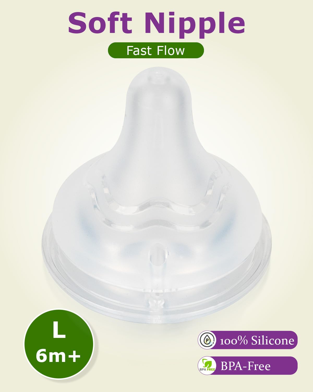 Silicone Nipples for Lansinoh Bottles, Size L,Replacement Bottle Nipple,6m+,Fast Flow, 6 Count
