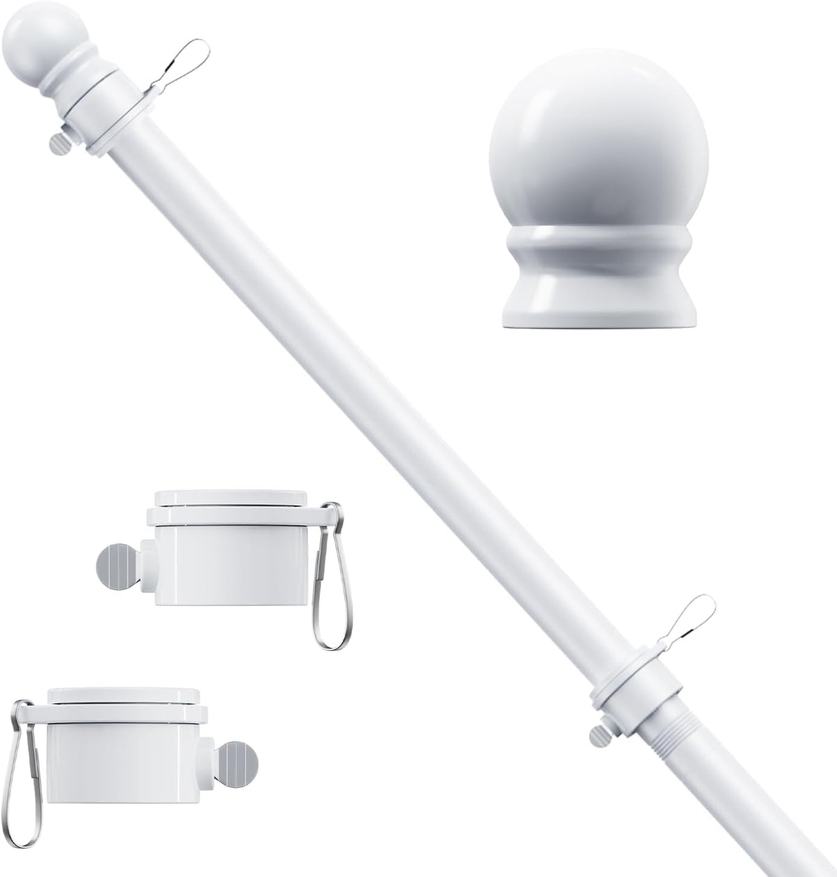 6 FT Flag Pole, Tangle Free Spinning Stainless Steel Weather Resistant Rustproof Flagpole for 3x5 USA Flag Sports Fan Outdoor Flags 1" Dia Flag Poles for Outside House, Wall-Mounted (White)