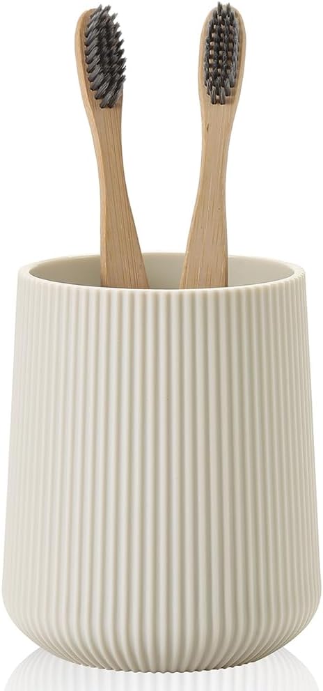 YAUKPH Beige Striped Toothbrush Holder
