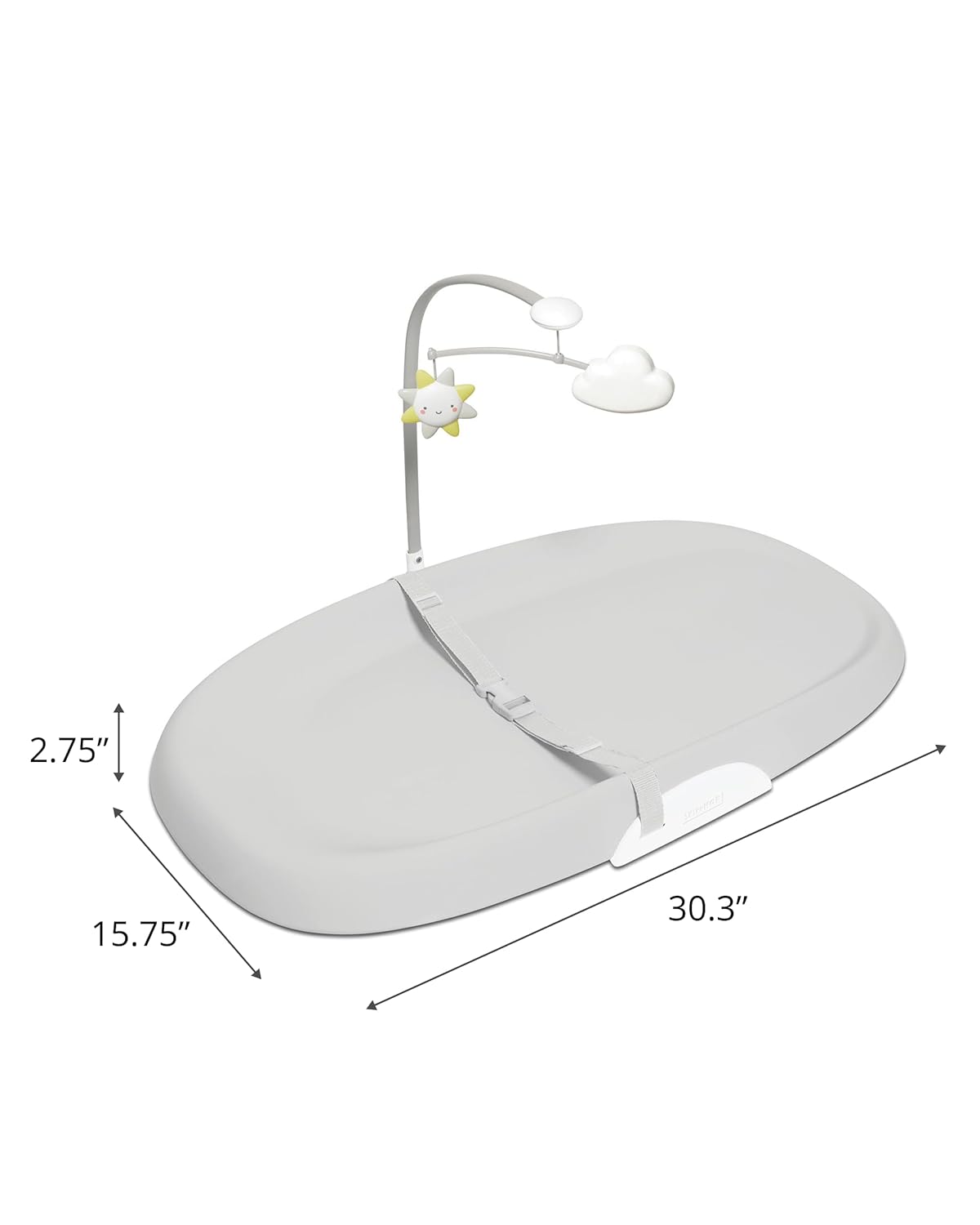 Skip Hop Baby Changing Pad Nursery Style Wipe-Clean Contoured with Cushioned Foam, Non-Skid Base, Built-in Safety Belt & Tuck-Away Toy Bar Fits Standard Changing Tables, Grey