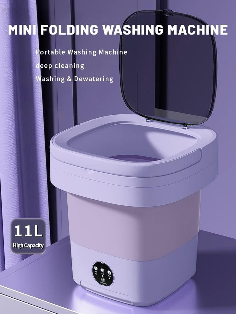 Portable washing machine,Mini Washer,11L upgraded large capacity foldable Washer.Deep cleaning of underwear, baby clothes and other small clothes.Suitable for apartments, dormitories, hotels.(Purple)