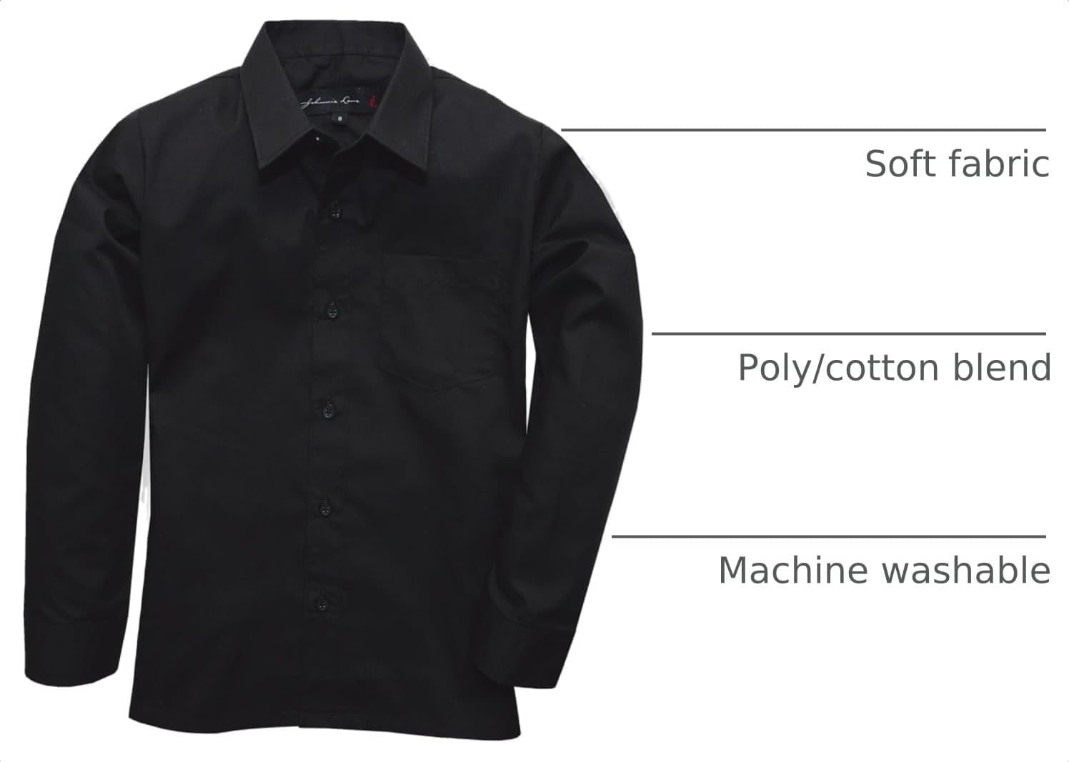 Boys Long Sleeve Dress Shirt, Poly-Cotton Button Down Formal Shirt, Baby to Teen Sizes