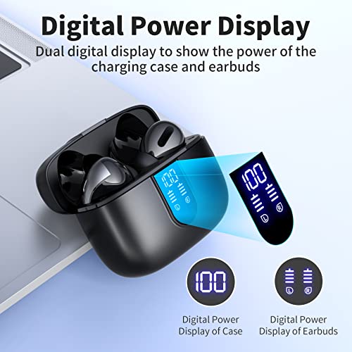 TAGRY Bluetooth Headphones True Wireless Earbuds 60H Playback LED Power Display Earphones with Wireless Charging Case IPX5 Waterproof in-Ear Earbuds with Mic for TV Smart Phone Laptop Computer Sports