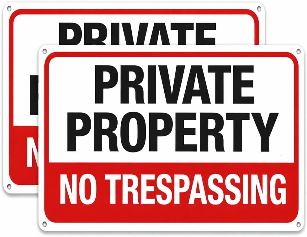 Private Property No Trespassing Signs, 2 Pack, 10 x 7 Inch Aluminum