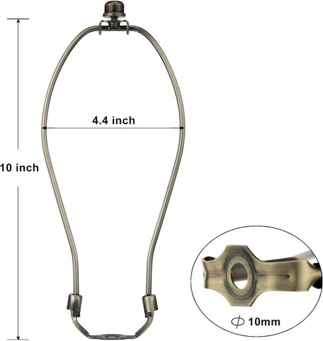 Antique Brass 10 Inch Lamp Shade Holder Kit with Finial Caps, 2 Set - Heavy Duty Harp Holder for Table and Floor Lamps