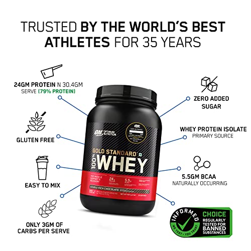 Optimum Nutrition Gold Standard 100% Whey Protein Powder, Delicious Strawberry, 2 Pound (Pack of 1)