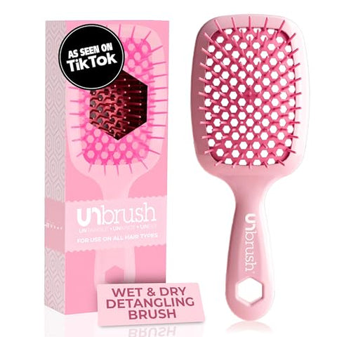 FHI Heat UNbrush Detangling Brush for Pain-Free Brushing on All Wet or Dry Hair Types — Durable DuoFlex Anti-Static Bristles, Lightweight Handle, Vented Hair Brush, Peony Light Pink