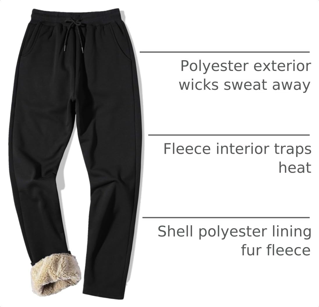 MACHLAB Men's Thermal Fleece Jogger Pants Sherpa Lined Sweatpants Winter Warm Thick Track Pants