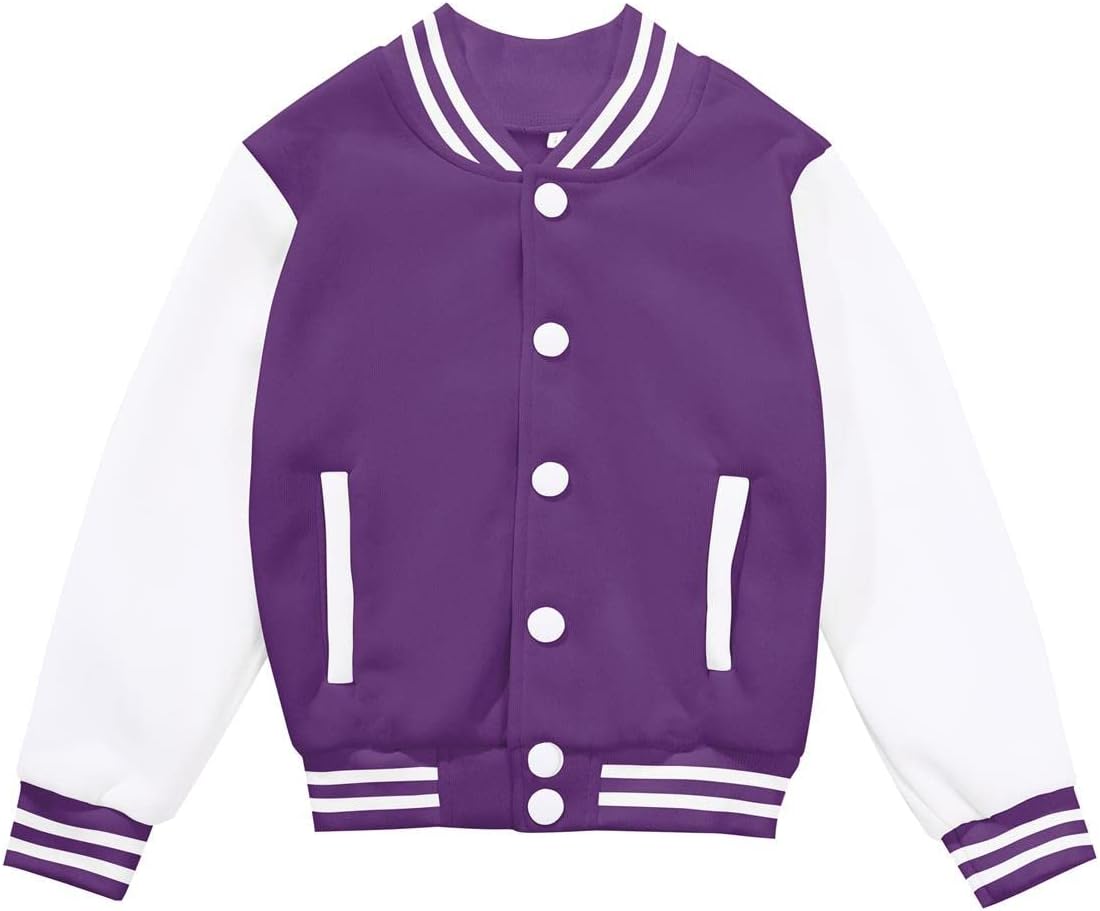 Kids Varsity Jacket Girls Boys Baseball Jacket Bomber Coat School Uniform with Pocket