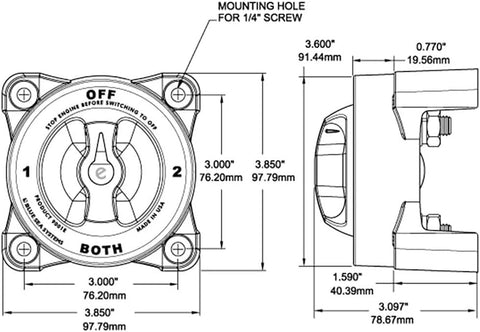Blue Sea Systems 3000 HD-Series Heavy Duty On-Off Battery Switch Grey
