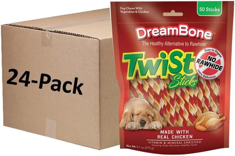 DreamBone Twist Stick Dog Treats Rawhide-Free Real Chicken, 50 Ct (24 Pack)