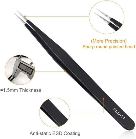 6PCS Precision Tweezers Set, Upgraded Anti-Static Stainless Steel Tweezers