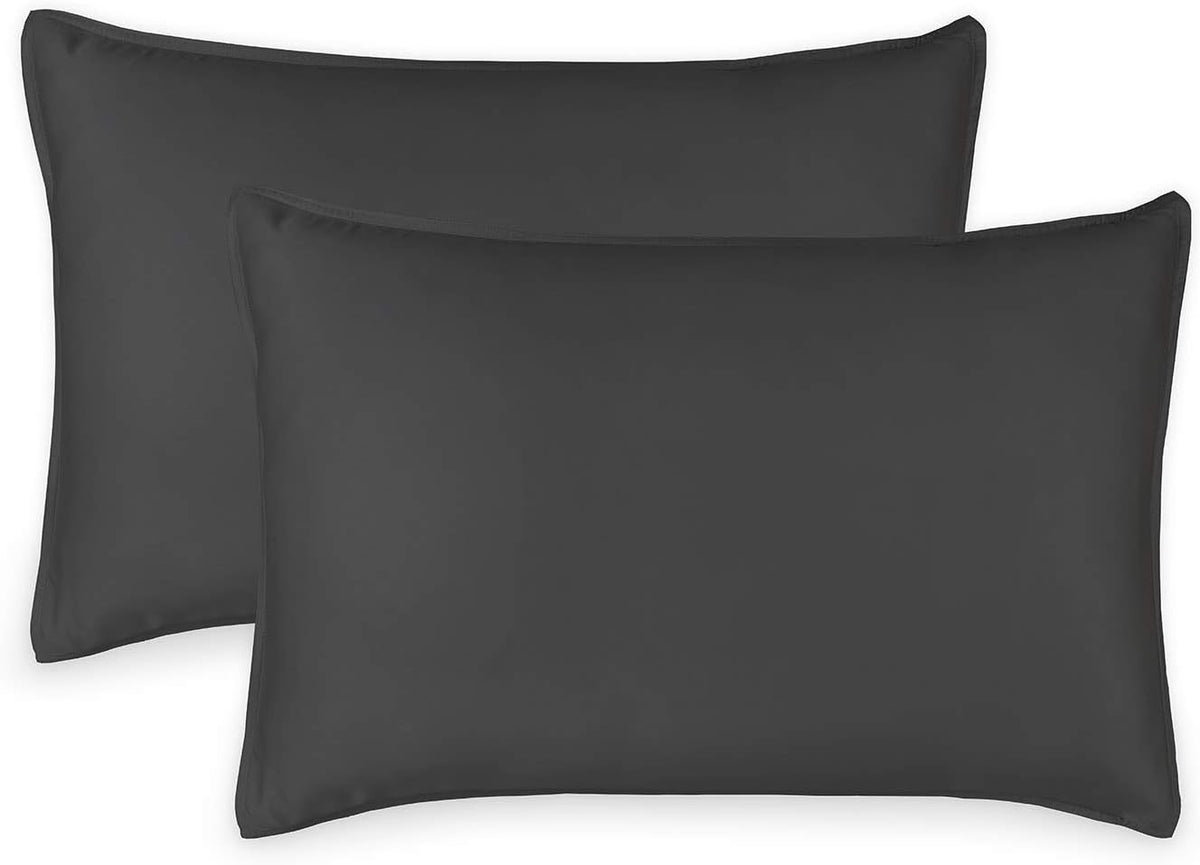 King Pillowcases by Pure Bamboo, Genuine 100% Organic Viscose Derived from Bamboo, Luxuriously Soft & Cooling, Double Stitching, Envelope Closure (2 King Pillowcases, Charcoal)