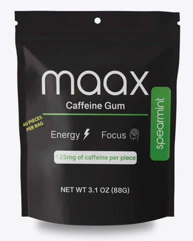 Maax Caffeine Energy Gum | 125mg of caffeine per piece | Spearmint | 40 pieces per bag