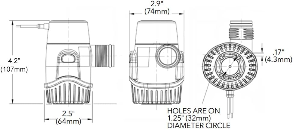Rule 25SA, 12V Automatic Bilge Pump - Fully Submersible - 500GPH