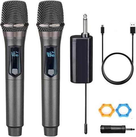 Wireless Microphone, Rechargeable Fixed Frequency Wireless Dual Microphone,Handheld Dynamic mic,Karaoke Singing, Weddings DJ,Party, Church, Classroom use, 200 feet, Gray.(2 Versions Randomly Shipped)