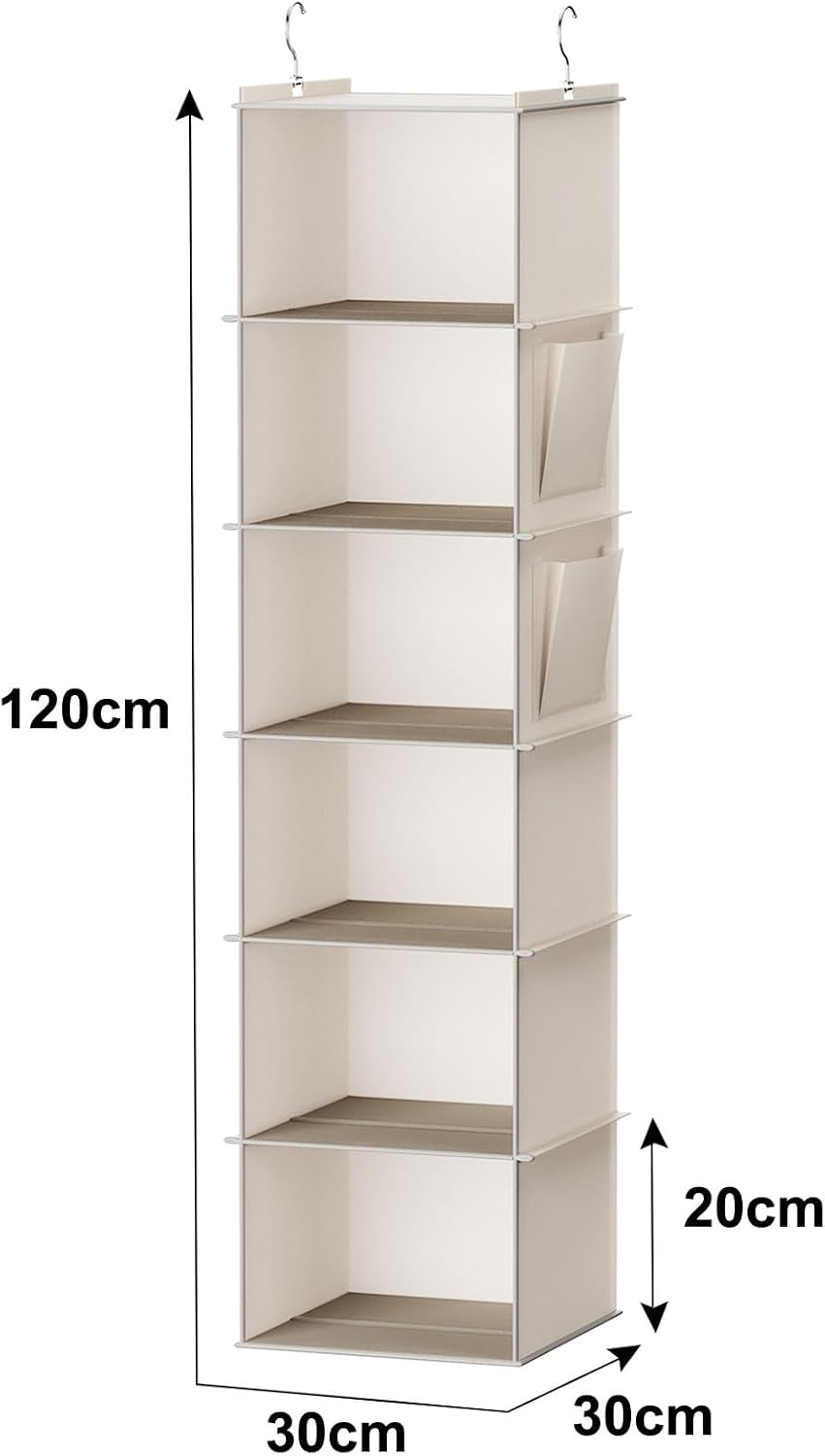 YOUDENOVA Hanging Closet Organizer and Storage, 6-Shelf, Beige